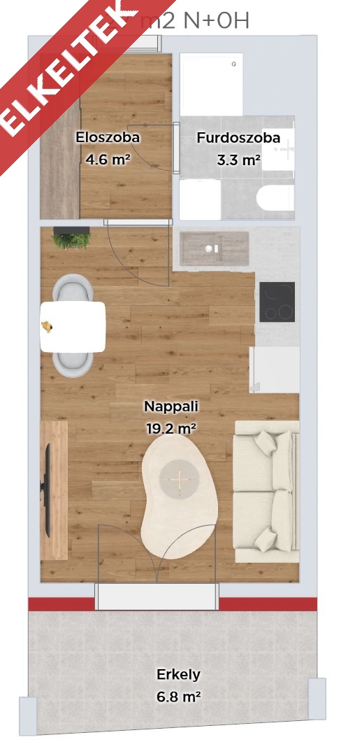 Garzonlakás — 27 m² — alaprajz